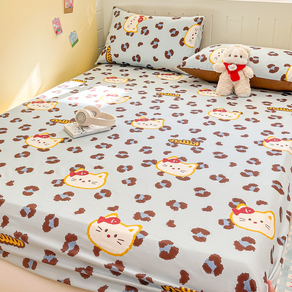 91家纺网 家纺一手货源 找家纺 瑞莱 2026新款纯棉全棉单品印花卡通床笠枕套系列 千禧猫