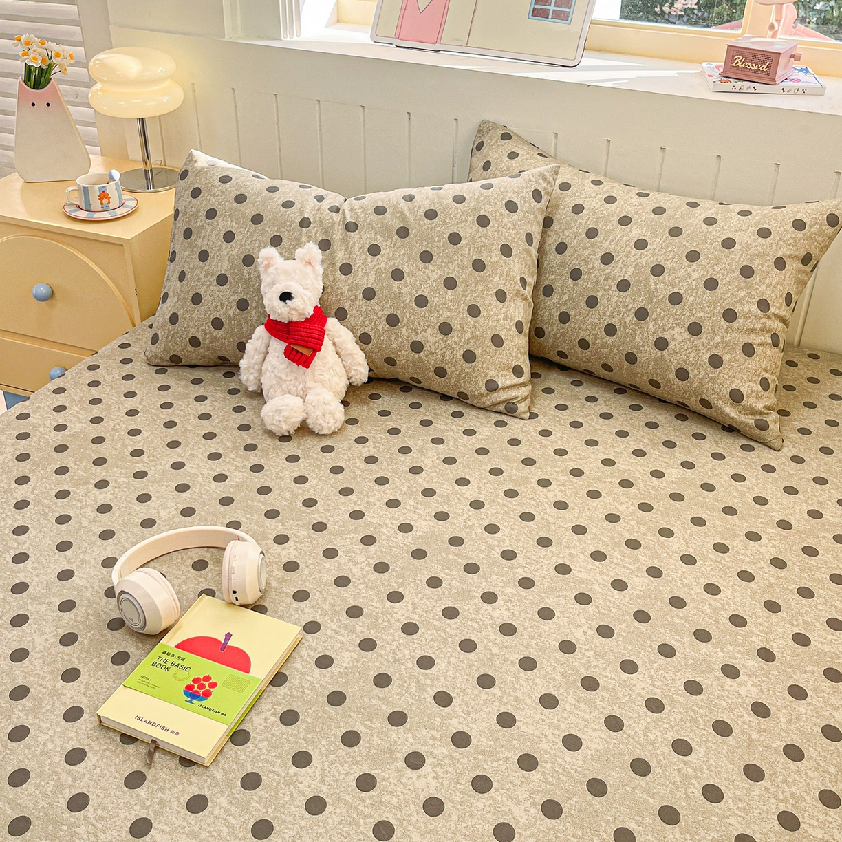 91家纺网 家纺一手货源 找家纺 瑞莱 2026新款纯棉全棉单品印花卡通床笠枕套系列 圆点点