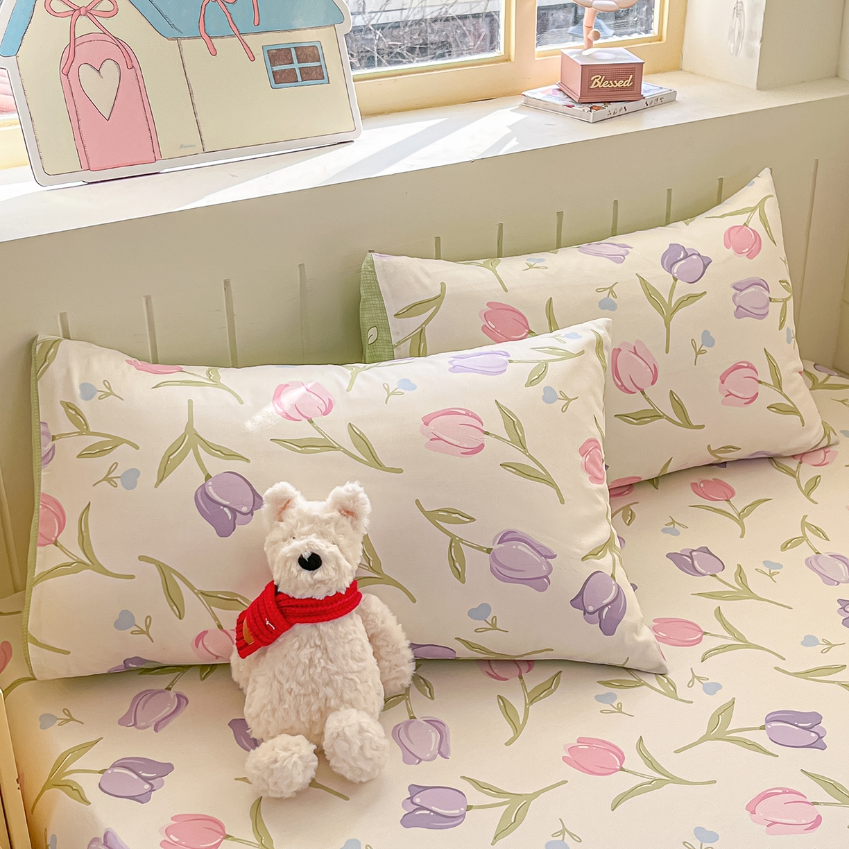 91家纺网 家纺一手货源 找家纺 瑞莱 2026新款纯棉全棉单品印花卡通床笠枕套系列 绽放