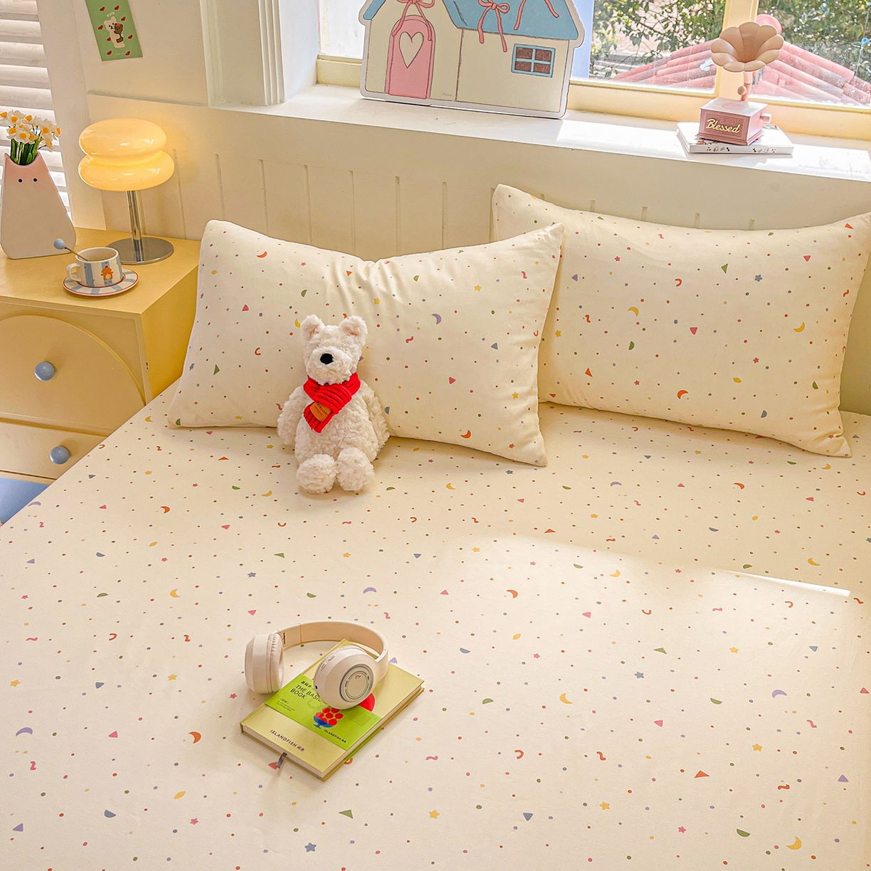 91家纺网 家纺一手货源 找家纺 瑞莱 2026新款纯棉全棉单品印花卡通床笠枕套系列 繁星点点