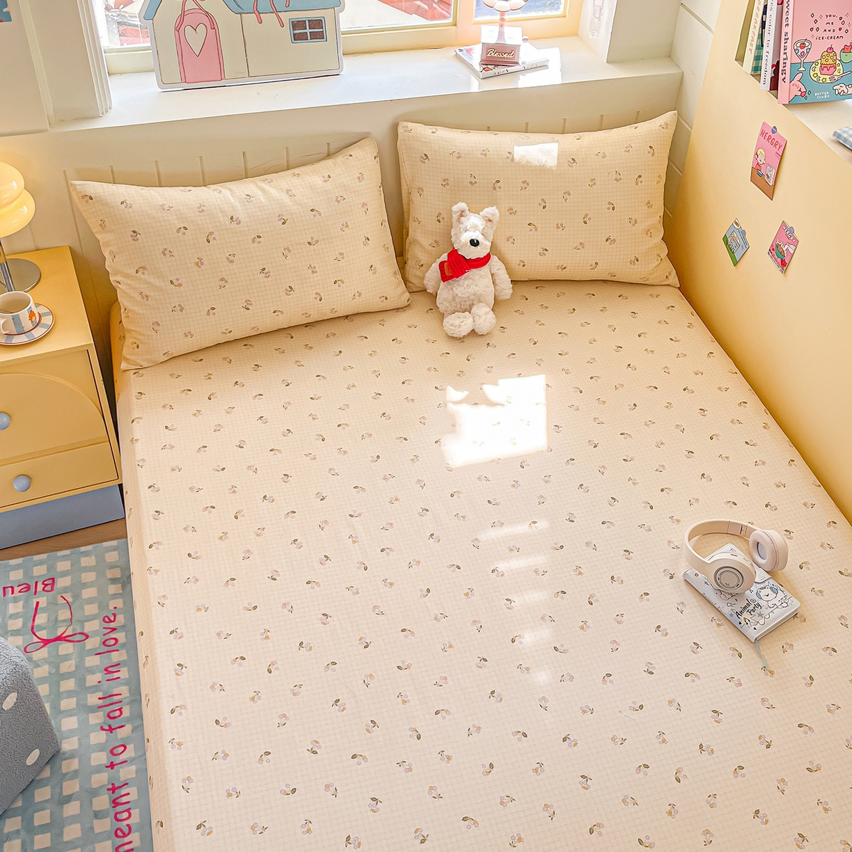 91家纺网 家纺一手货源 找家纺 瑞莱 2026新款纯棉全棉单品印花卡通床笠枕套系列 樱桃格