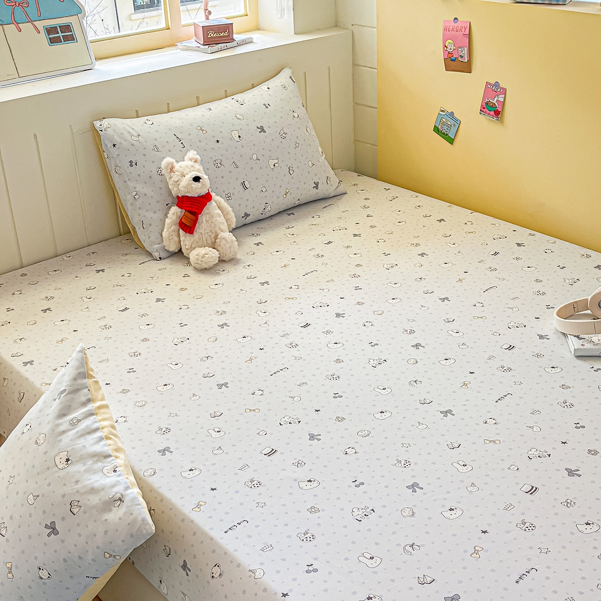 91家纺网 家纺一手货源 找家纺 瑞莱 2026新款纯棉全棉单品印花卡通床笠枕套系列 童话