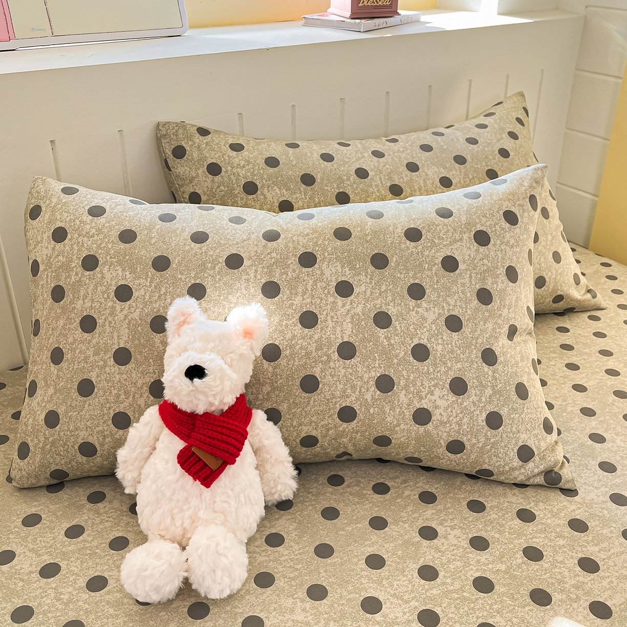 91家纺网 家纺一手货源 找家纺 瑞莱 2026新款纯棉全棉单品印花卡通床笠枕套系列 圆点点