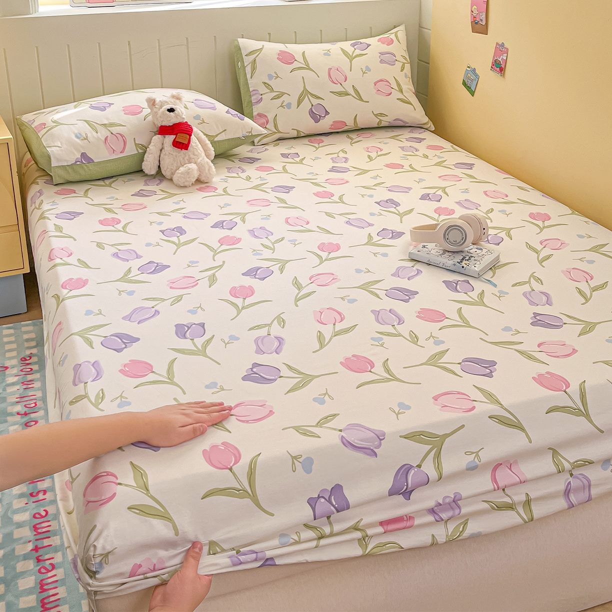 91家纺网 家纺一手货源 找家纺 瑞莱 2026新款纯棉全棉单品印花卡通床笠枕套系列 绽放