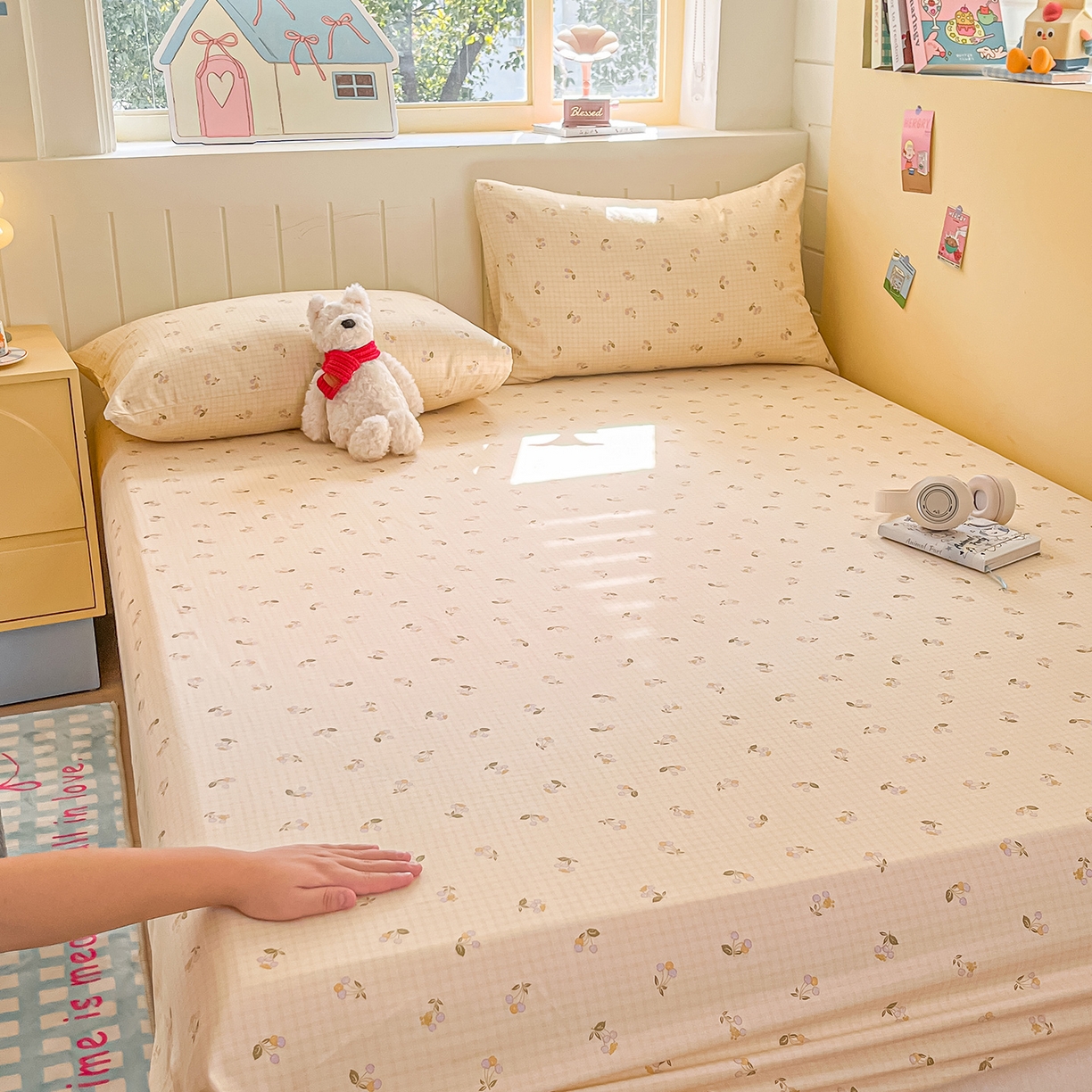 91家纺网 家纺一手货源 找家纺 瑞莱 2026新款纯棉全棉单品印花卡通床笠枕套系列 樱桃格