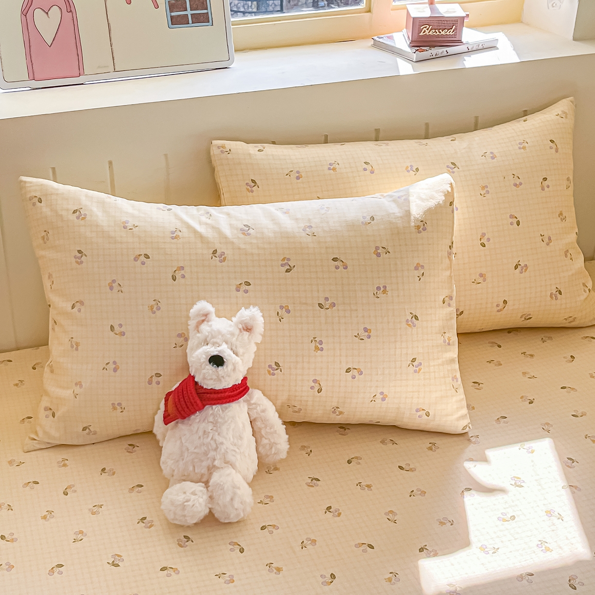 91家纺网 家纺一手货源 找家纺 瑞莱 2026新款纯棉全棉单品印花卡通床笠枕套系列 樱桃格