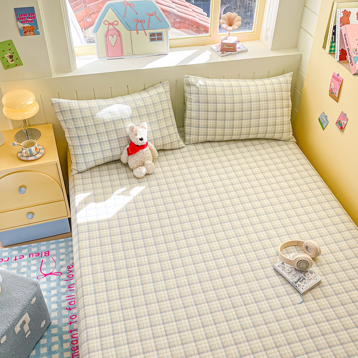 91家纺网 家纺一手货源 找家纺 瑞莱 2026新款纯棉全棉单品印花卡通床笠枕套系列 五线格