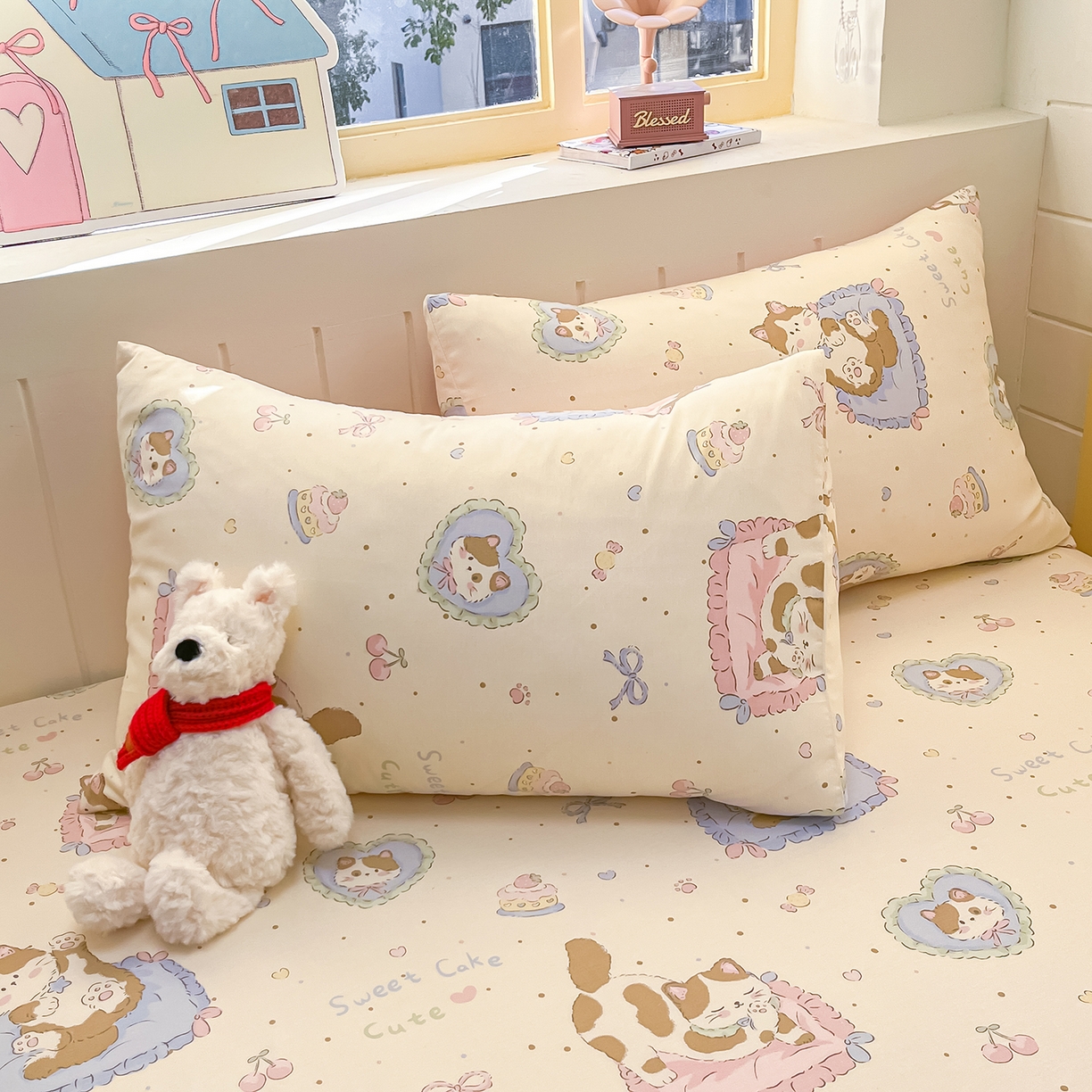 91家纺网 家纺一手货源 找家纺 瑞莱 2026新款纯棉全棉单品印花卡通床笠枕套系列 软萌萌