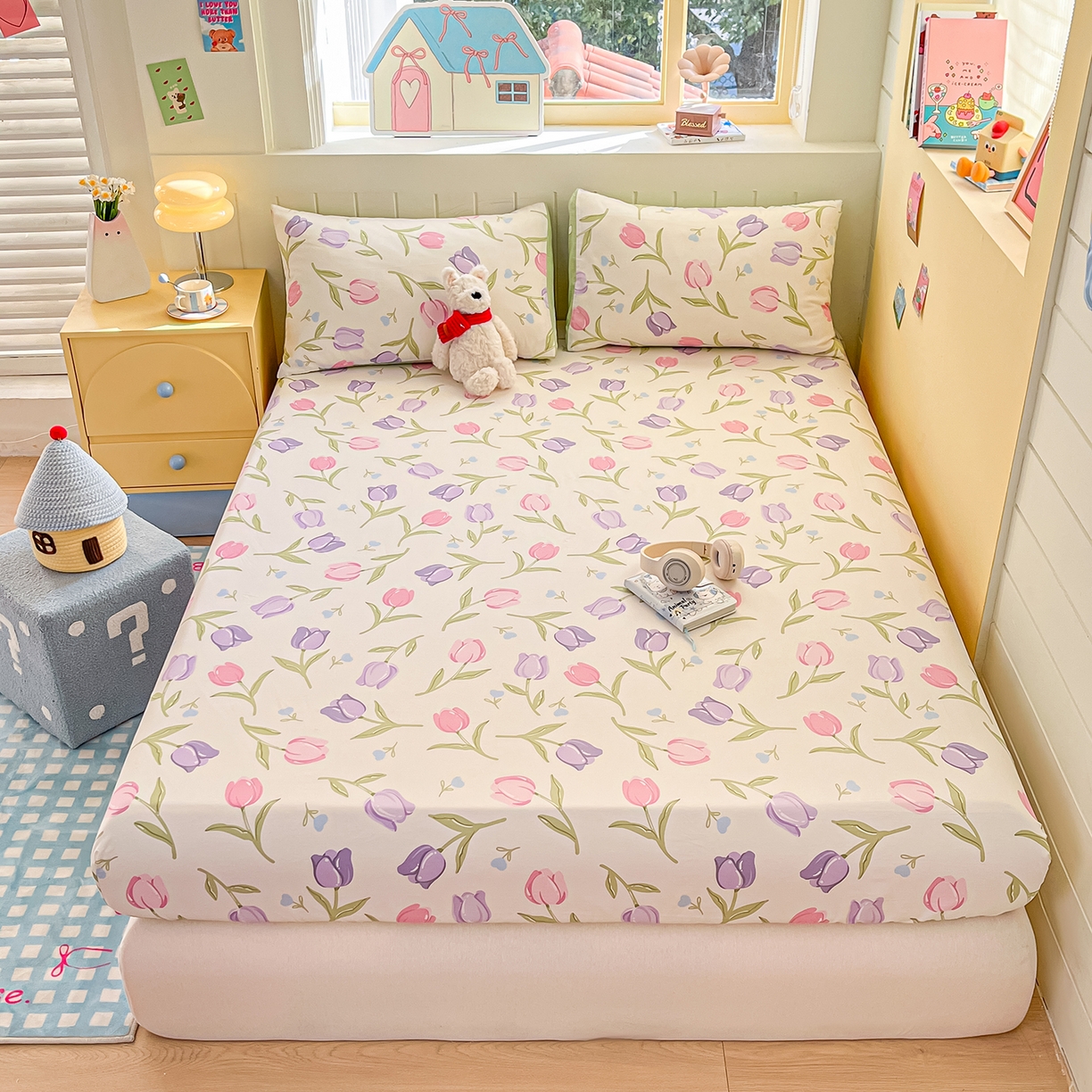 91家纺网 家纺一手货源 找家纺 瑞莱 2026新款纯棉全棉单品印花卡通床笠枕套系列 绽放