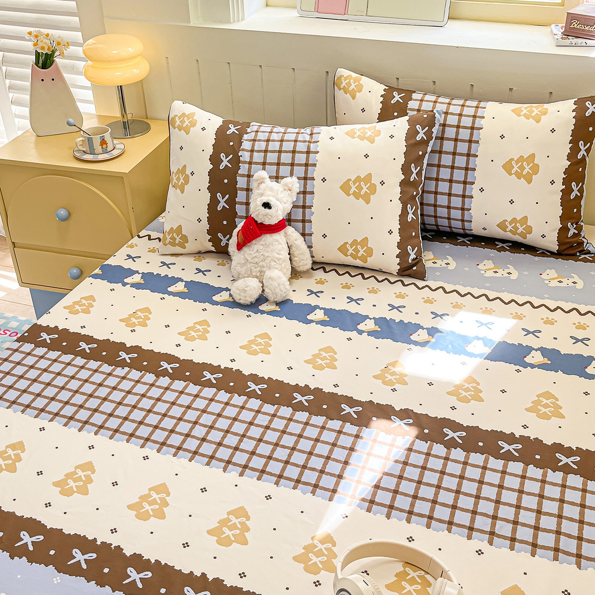 91家纺网 家纺一手货源 找家纺 瑞莱 2026新款纯棉全棉单品印花卡通床笠枕套系列 圣诞狗