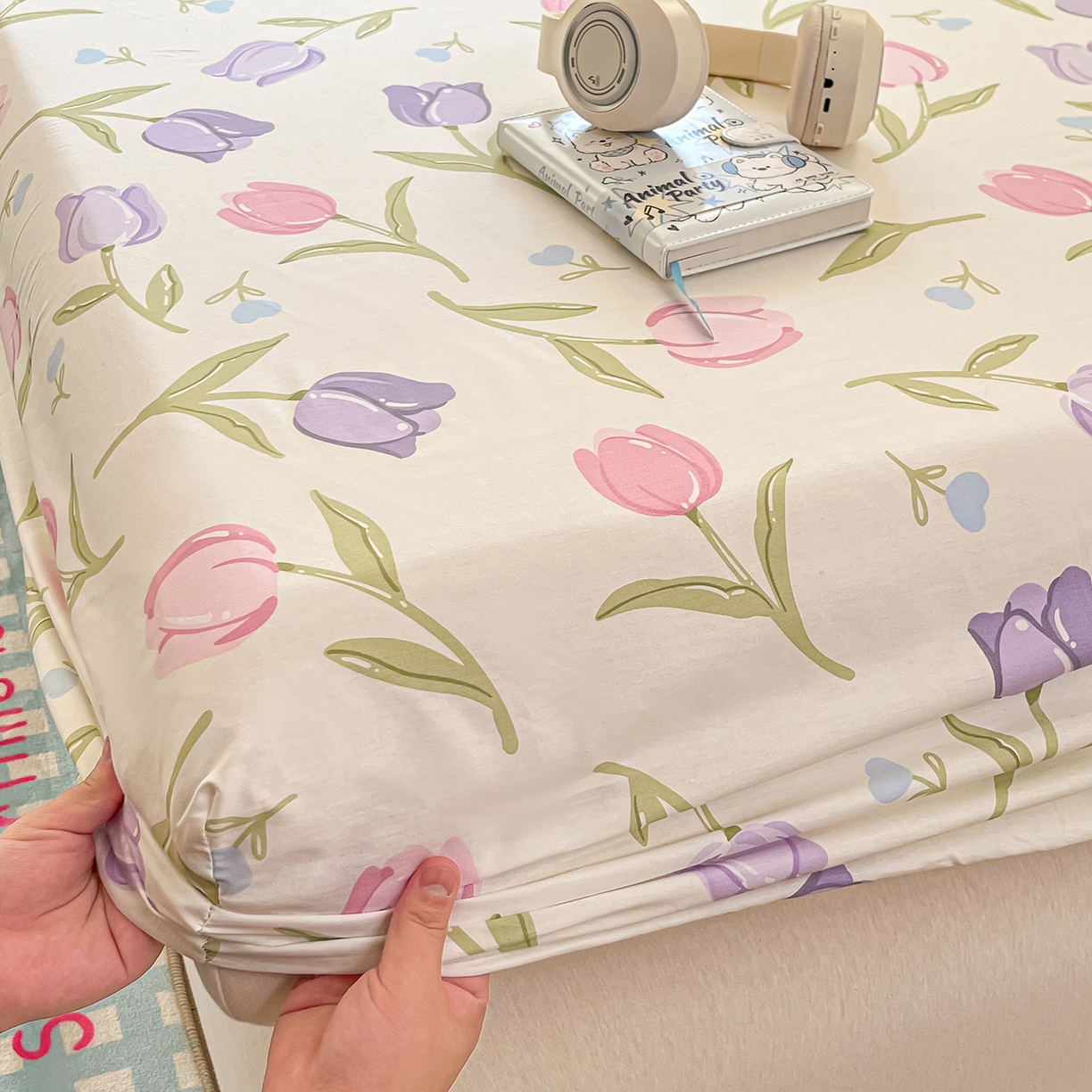 91家纺网 家纺一手货源 找家纺 瑞莱 2026新款纯棉全棉单品印花卡通床笠枕套系列 绽放