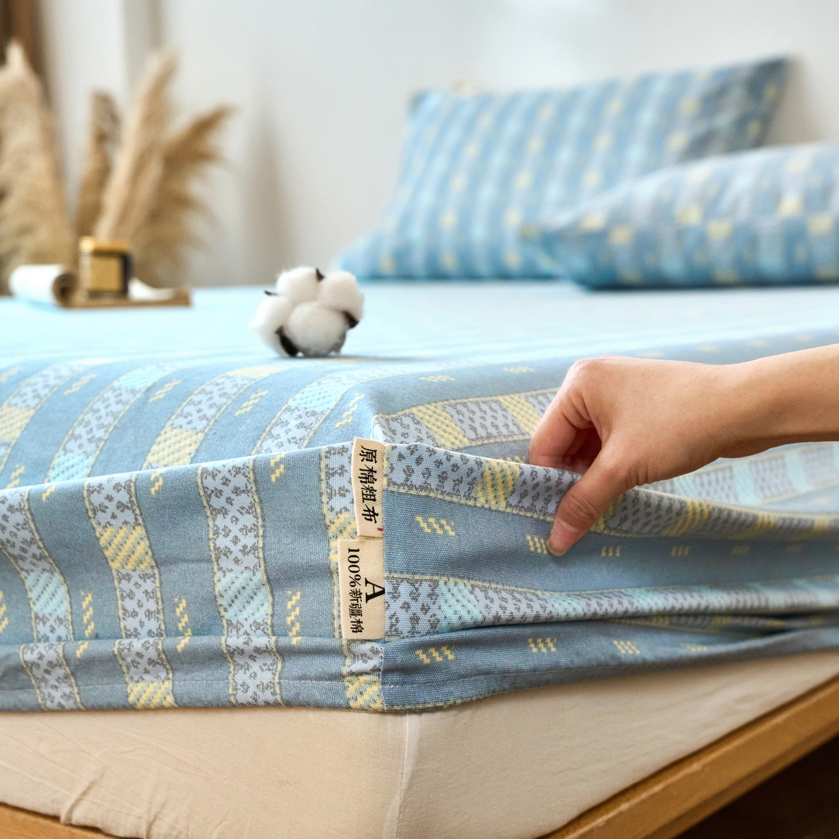 91家纺网 家纺一手货源 找家纺 春皖家纺 2026春夏新品简约款老粗布系列床笠品单床笠 床笠单件 简希灰