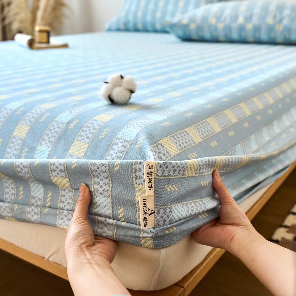 91家纺网 家纺一手货源 找家纺 春皖家纺 2026春夏新品简约款老粗布系列床笠品单床笠 床笠单件 简希灰