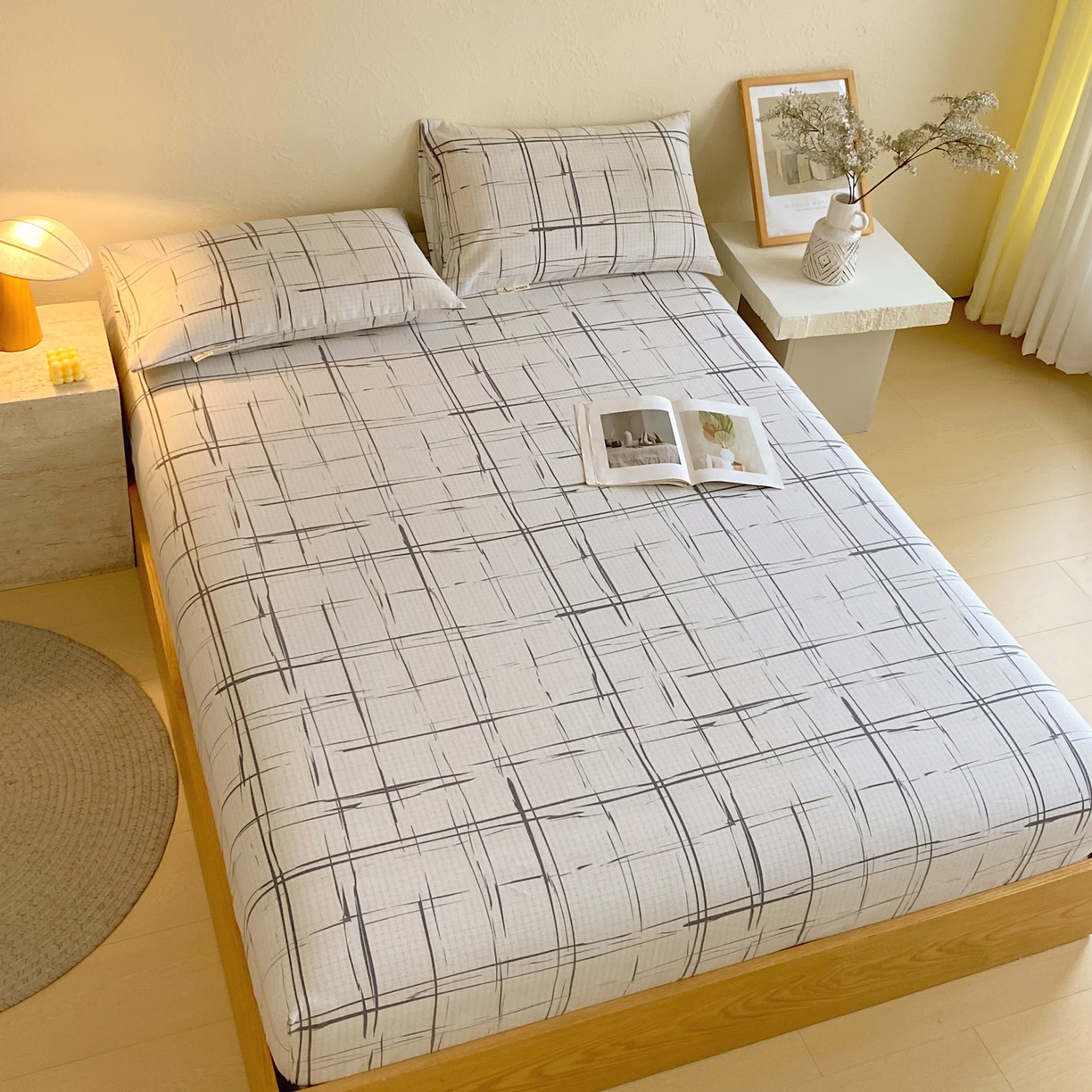 91家纺网 家纺一手货源 找家纺 春皖家纺 2026春夏新品简约款老粗布系列床笠品单床笠 床笠单件 素简