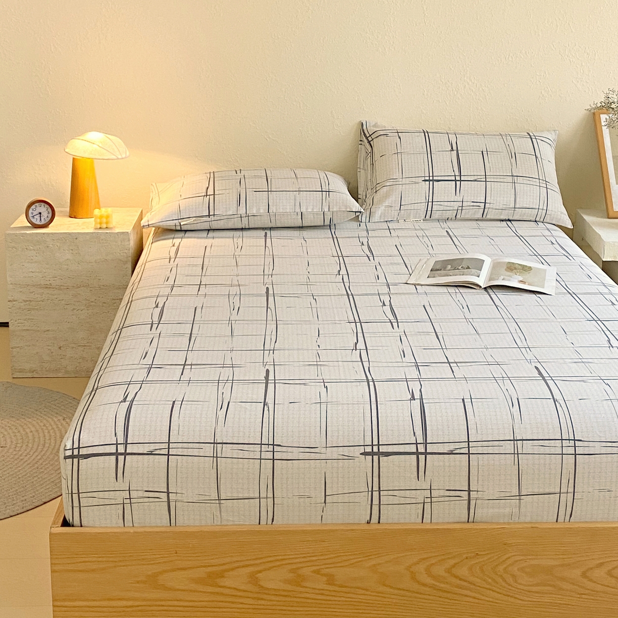 91家纺网 家纺一手货源 找家纺 春皖家纺 2026春夏新品简约款老粗布系列床笠品单床笠 床笠单件 素简