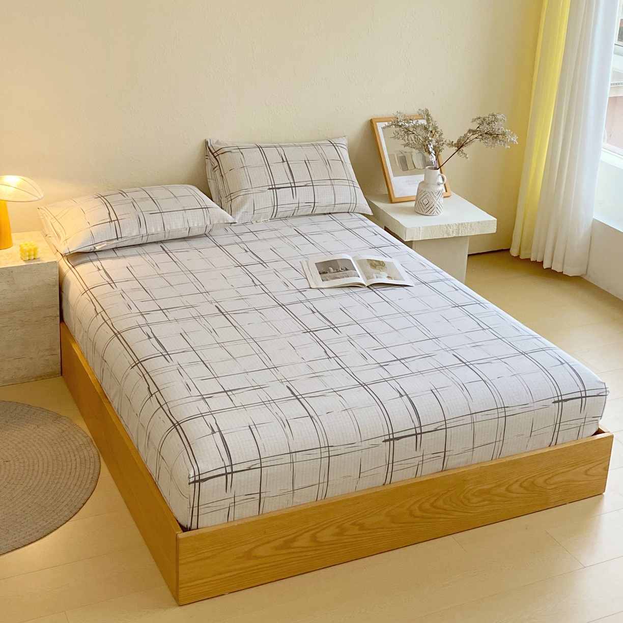 91家纺网 家纺一手货源 找家纺 春皖家纺 2026春夏新品简约款老粗布系列床笠品单床笠 床笠单件 素简