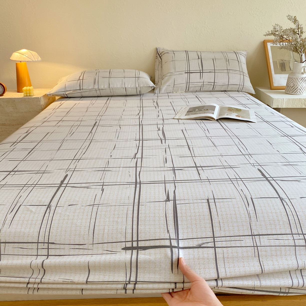 91家纺网 家纺一手货源 找家纺 春皖家纺 2026春夏新品简约款老粗布系列床笠品单床笠 床笠单件 素简