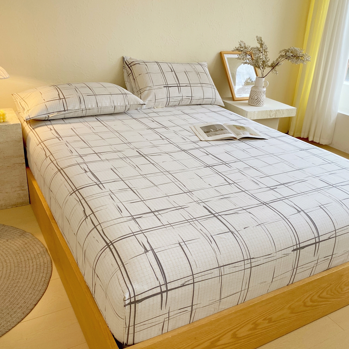 91家纺网 家纺一手货源 找家纺 春皖家纺 2026春夏新品简约款老粗布系列床笠品单床笠 床笠单件 素简