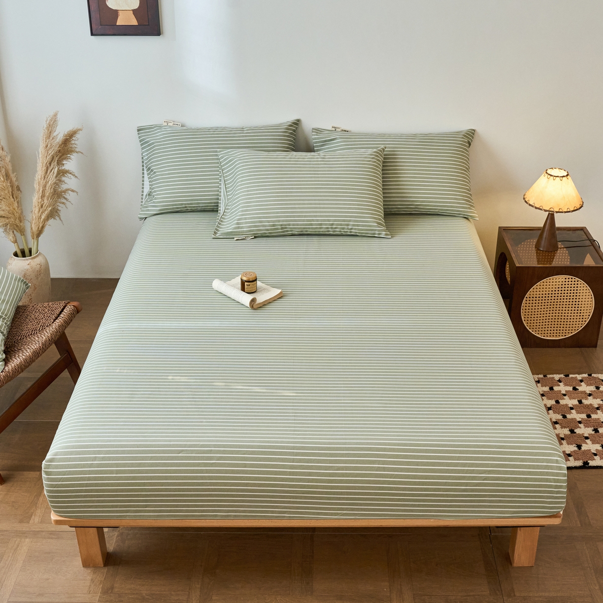 春皖家纺 2026春夏新品简约款老粗布系列床笠品单床笠 床笠单件 细川-绿