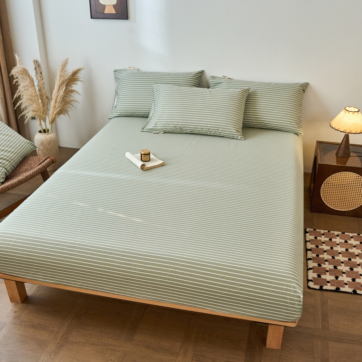 91家纺网 家纺一手货源 找家纺 春皖家纺 2026春夏新品简约款老粗布系列床笠品单床笠 床笠单件 细川-绿