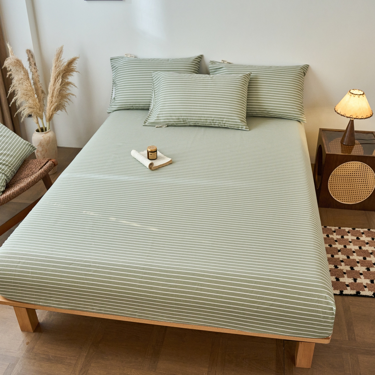 91家纺网 家纺一手货源 找家纺 春皖家纺 2026春夏新品简约款老粗布系列床笠品单床笠 床笠单件 细川-绿