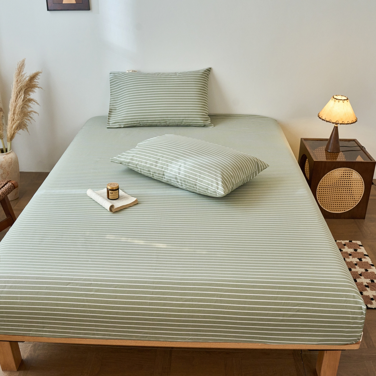 91家纺网 家纺一手货源 找家纺 春皖家纺 2026春夏新品简约款老粗布系列床笠品单床笠 床笠单件 细川-绿