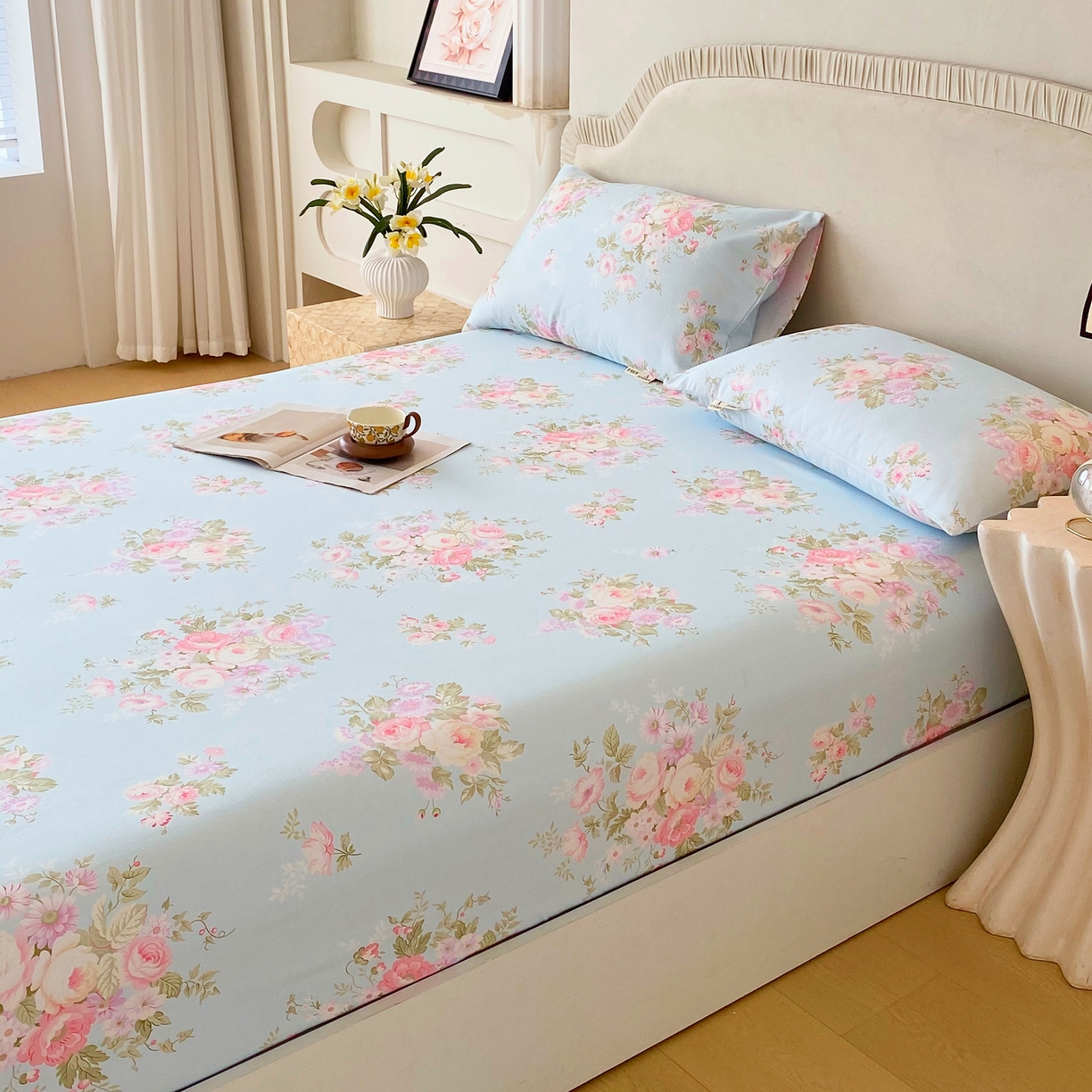 91家纺网 家纺一手货源 找家纺 春皖家纺 2026春夏新品简约款老粗布系列床笠品单床笠 床笠单件 向晚