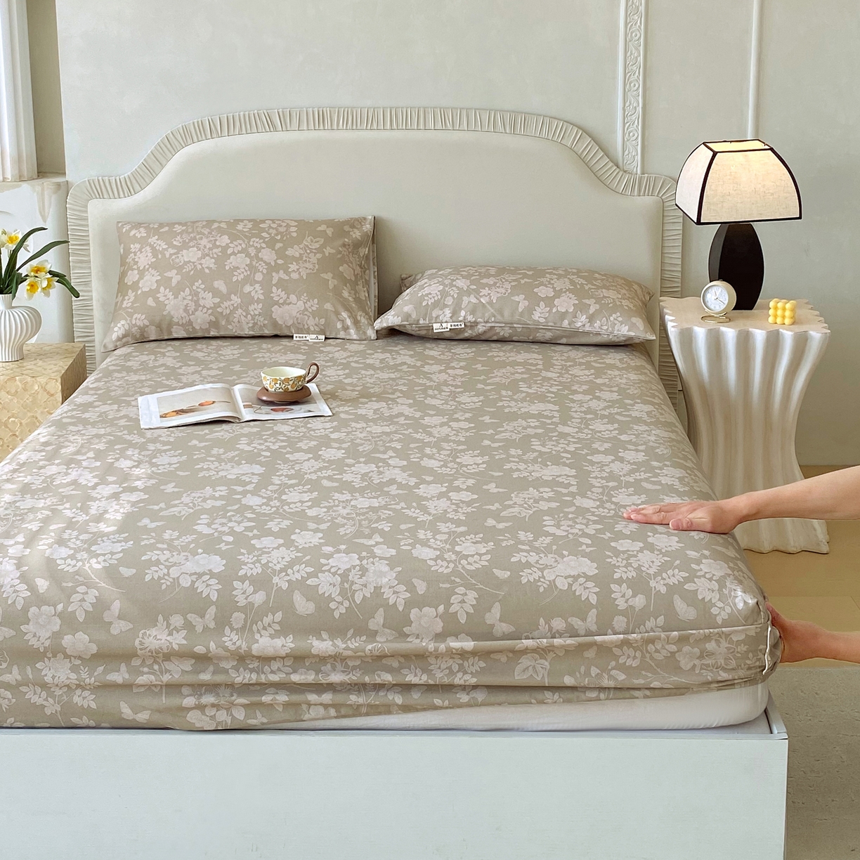 91家纺网 家纺一手货源 找家纺 春皖家纺 2026春夏新品简约款老粗布系列床笠品单床笠 床笠单件 幽色