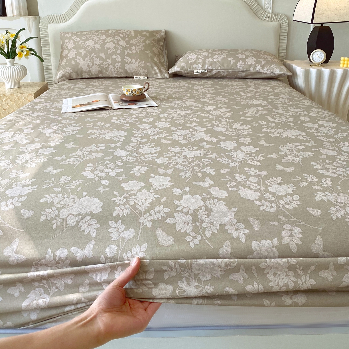 91家纺网 家纺一手货源 找家纺 春皖家纺 2026春夏新品简约款老粗布系列床笠品单床笠 床笠单件 幽色