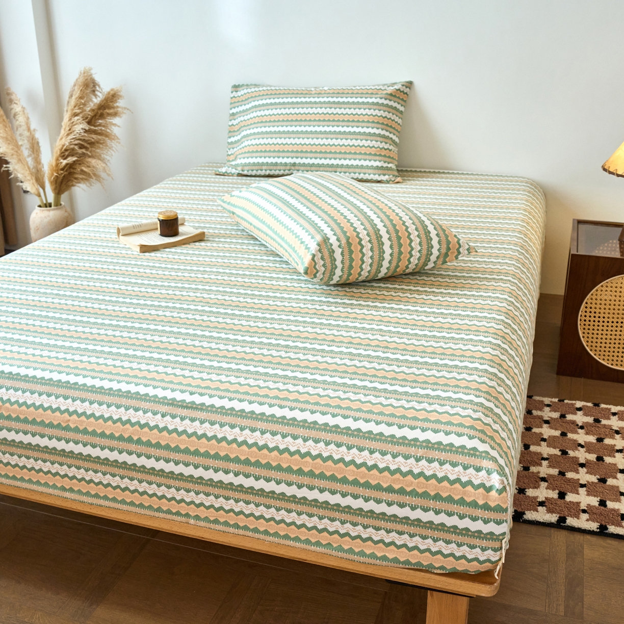 91家纺网 家纺一手货源 找家纺 春皖家纺 2026春夏新品简约款老粗布系列床笠品单床笠 床笠单件 羽安-绿