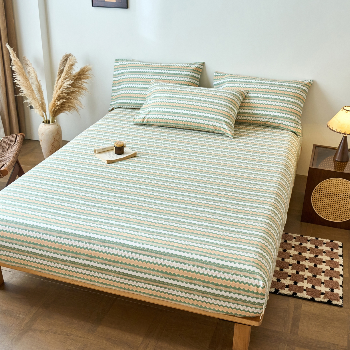 91家纺网 家纺一手货源 找家纺 春皖家纺 2026春夏新品简约款老粗布系列床笠品单床笠 床笠单件 羽安-绿