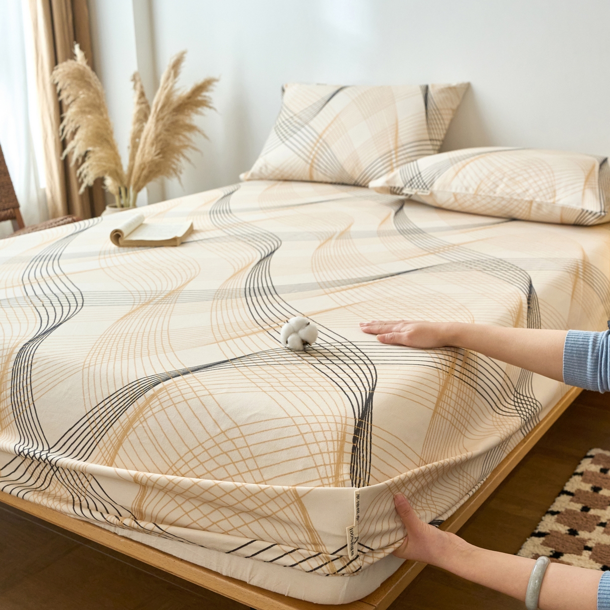 91家纺网 家纺一手货源 找家纺 春皖家纺 2026春夏新品简约款老粗布系列床笠品单床笠 床笠单件 月白