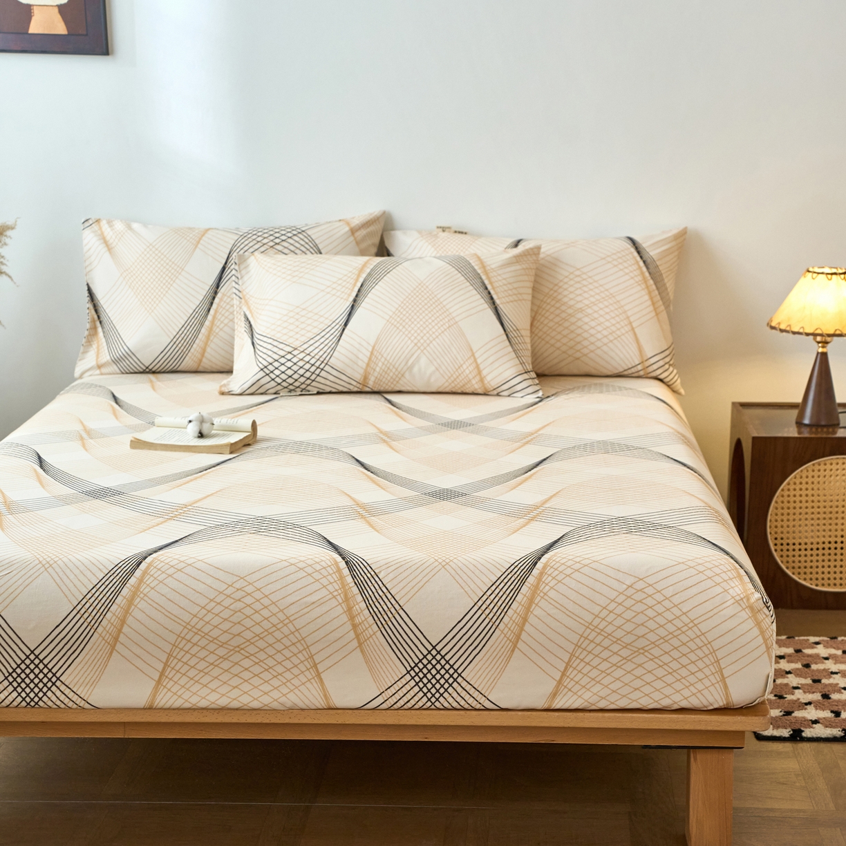 91家纺网 家纺一手货源 找家纺 春皖家纺 2026春夏新品简约款老粗布系列床笠品单床笠 床笠单件 月白