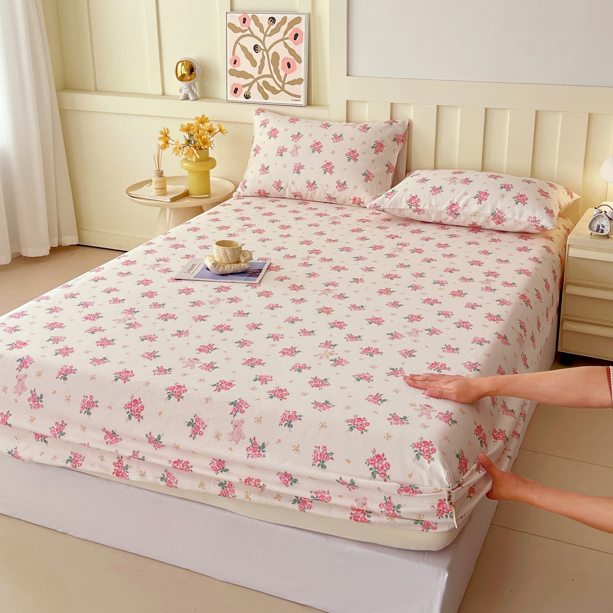 91家纺网 家纺一手货源 找家纺 春皖家纺 2026春夏新品简约款老粗布系列床笠品单床笠 床笠单件 芝甜