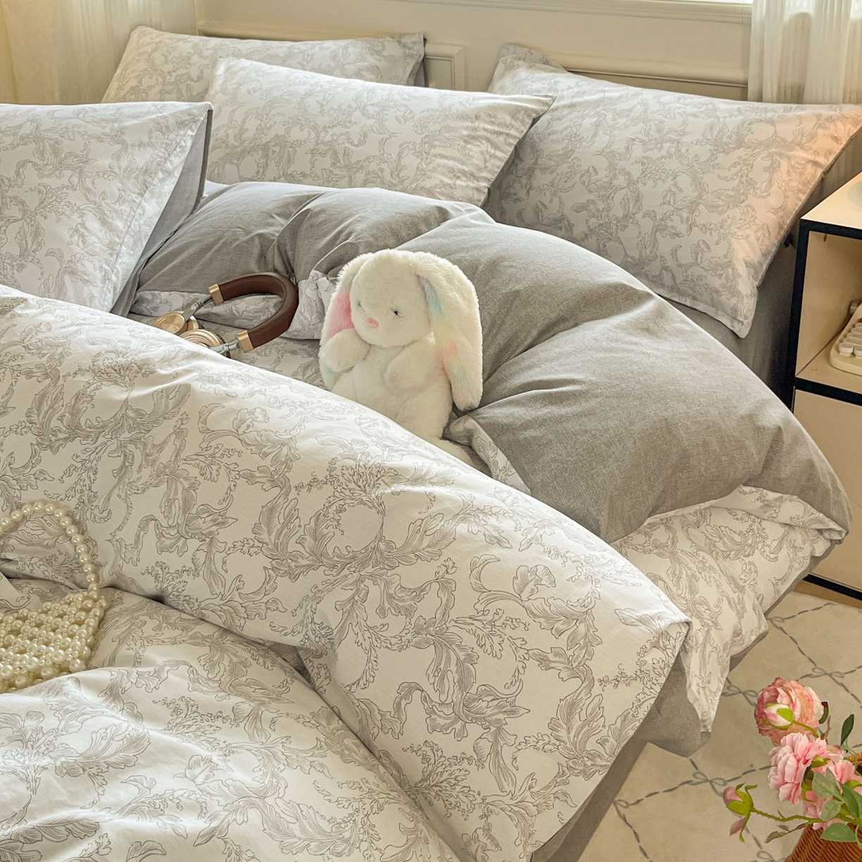 91家纺网 家纺一手货源 找家纺 柠馨 2026新款13372全棉印花单被套被套单件-薇丽 浓墨