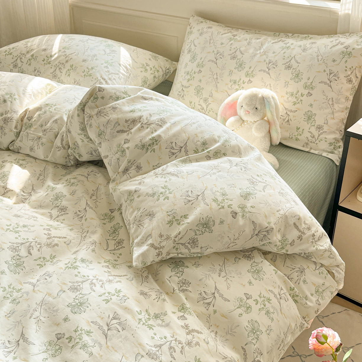 91家纺网 家纺一手货源 找家纺 柠馨 2026新款13372全棉印花单被套被套单件-薇丽 纯真-绿