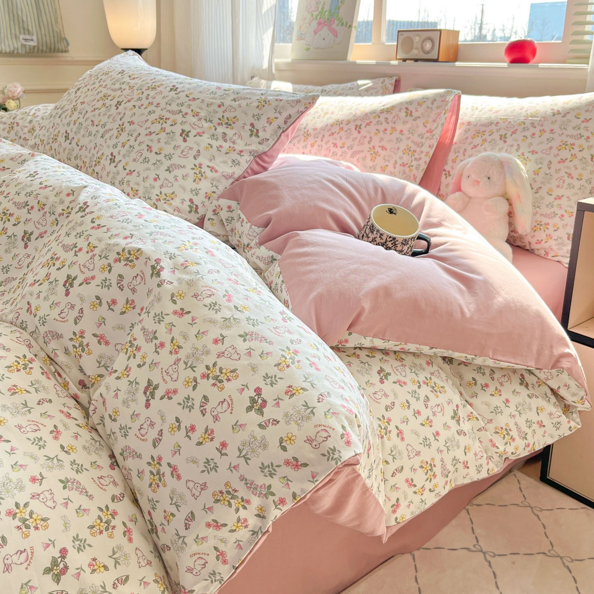 91家纺网 家纺一手货源 找家纺 柠馨 2026新款13372全棉印花单被套被套单件-薇丽 蜜桃兔