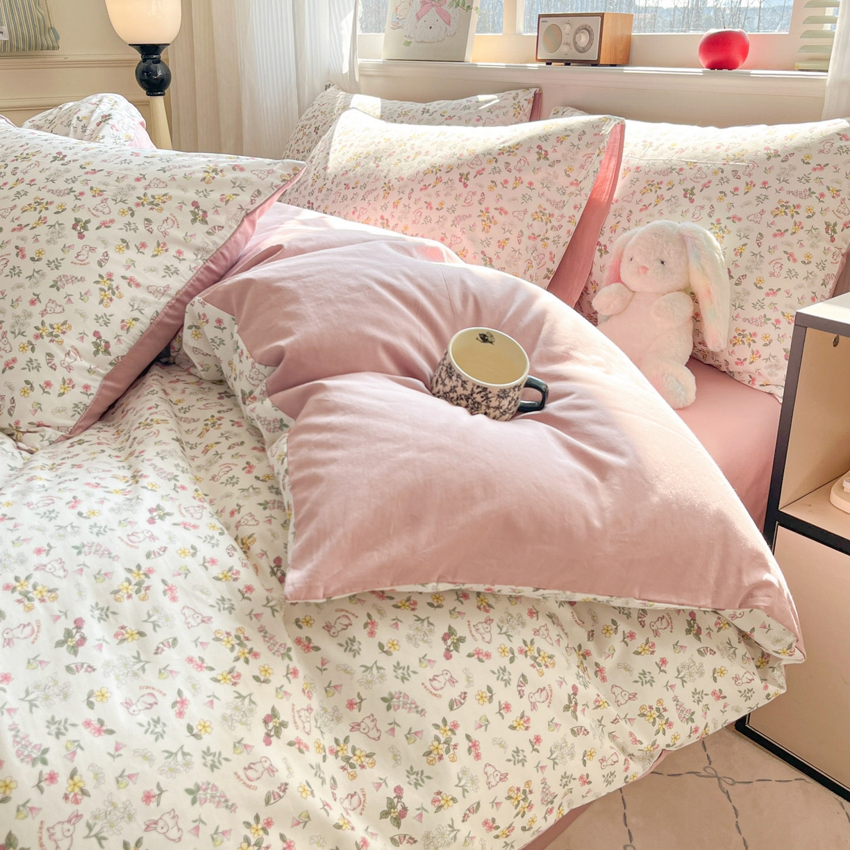 91家纺网 家纺一手货源 找家纺 柠馨 2026新款13372全棉印花单被套被套单件-薇丽 蜜桃兔