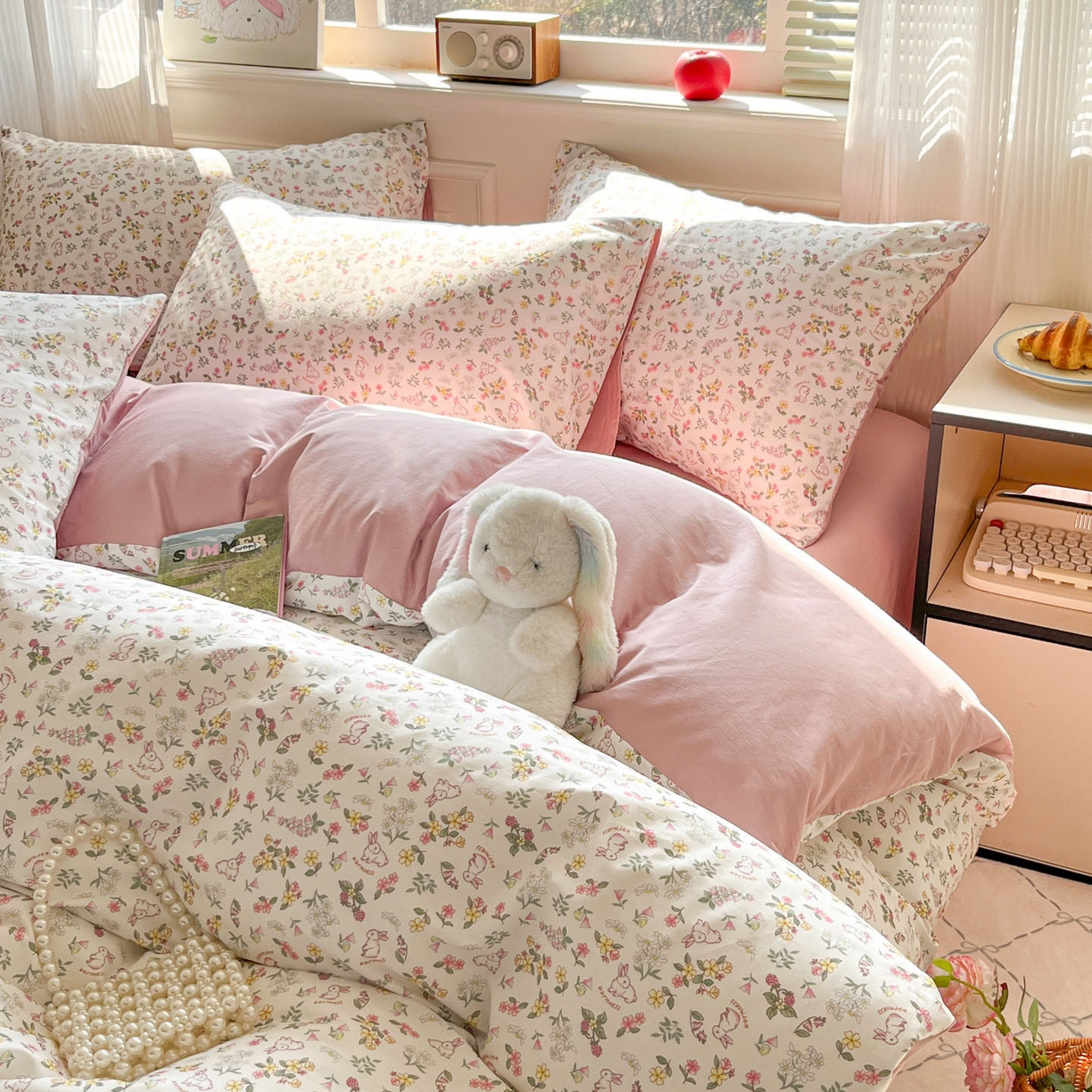 91家纺网 家纺一手货源 找家纺 柠馨 2026新款13372全棉印花单被套被套单件-薇丽 蜜桃兔