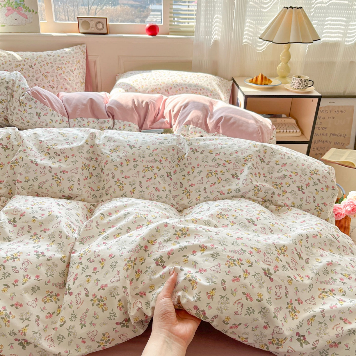 91家纺网 家纺一手货源 找家纺 柠馨 2026新款13372全棉印花单被套被套单件-薇丽 蜜桃兔