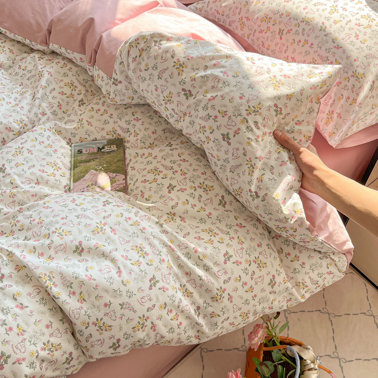 91家纺网 家纺一手货源 找家纺 柠馨 2026新款13372全棉印花单被套被套单件-薇丽 蜜桃兔