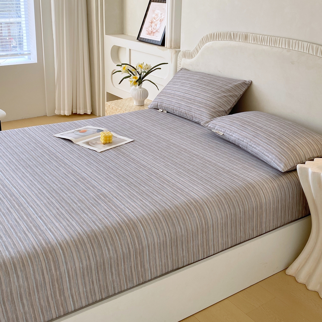 91家纺网 家纺一手货源 找家纺 春皖家纺 2026春夏新品简约款老粗布系列床笠品单床笠 床笠单件 知一Y