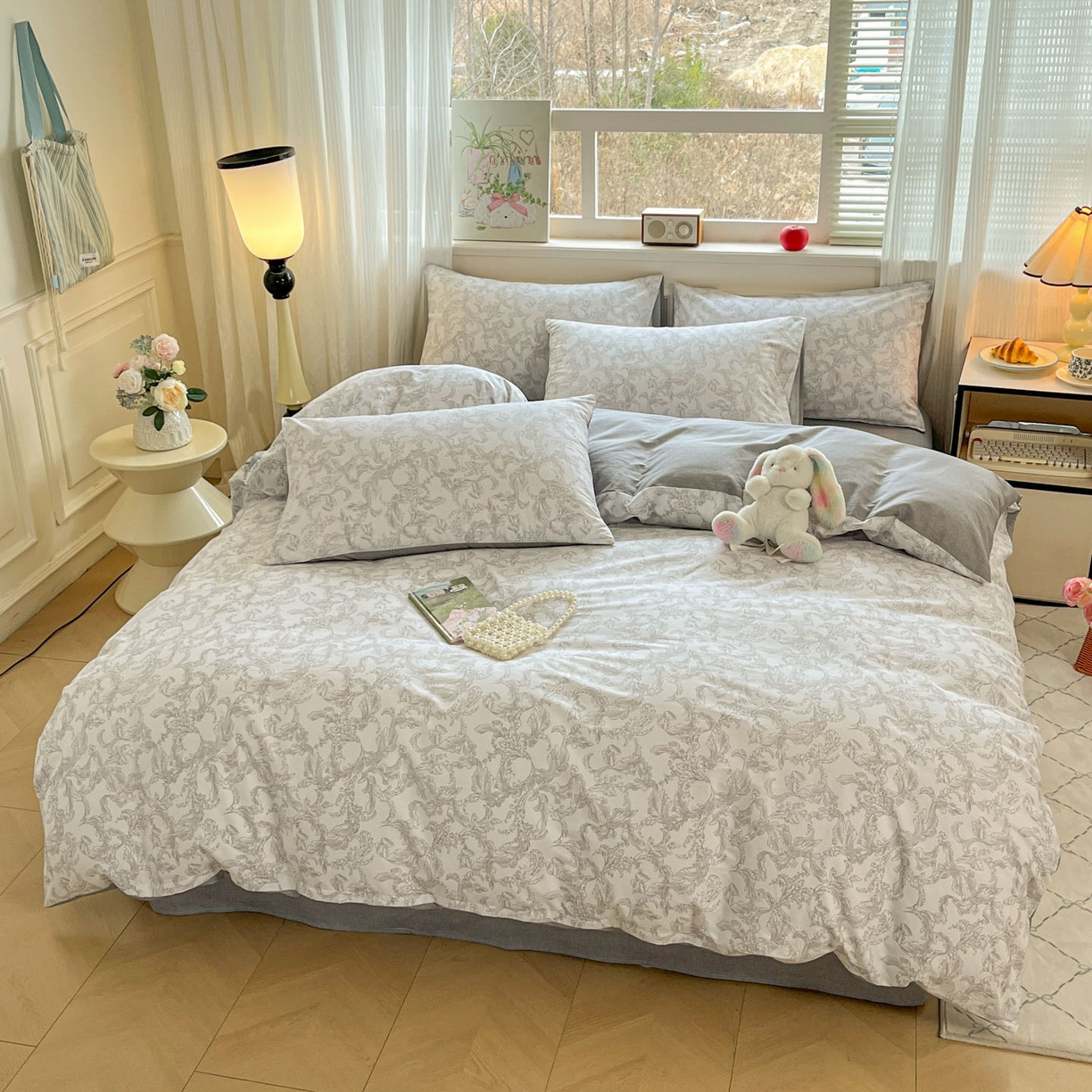 91家纺网 家纺一手货源 找家纺 柠馨 2026新款13372全棉印花单被套被套单件-薇丽 浓墨