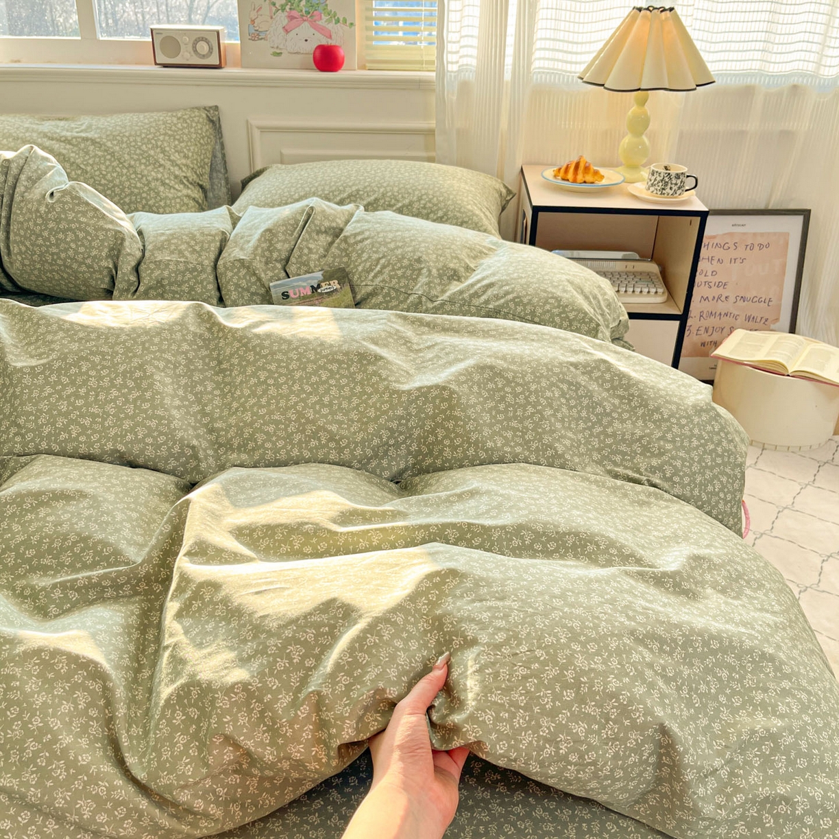 91家纺网 家纺一手货源 找家纺 柠馨 2026新款13372全棉印花单被套被套单件-薇丽 彼岸-绿