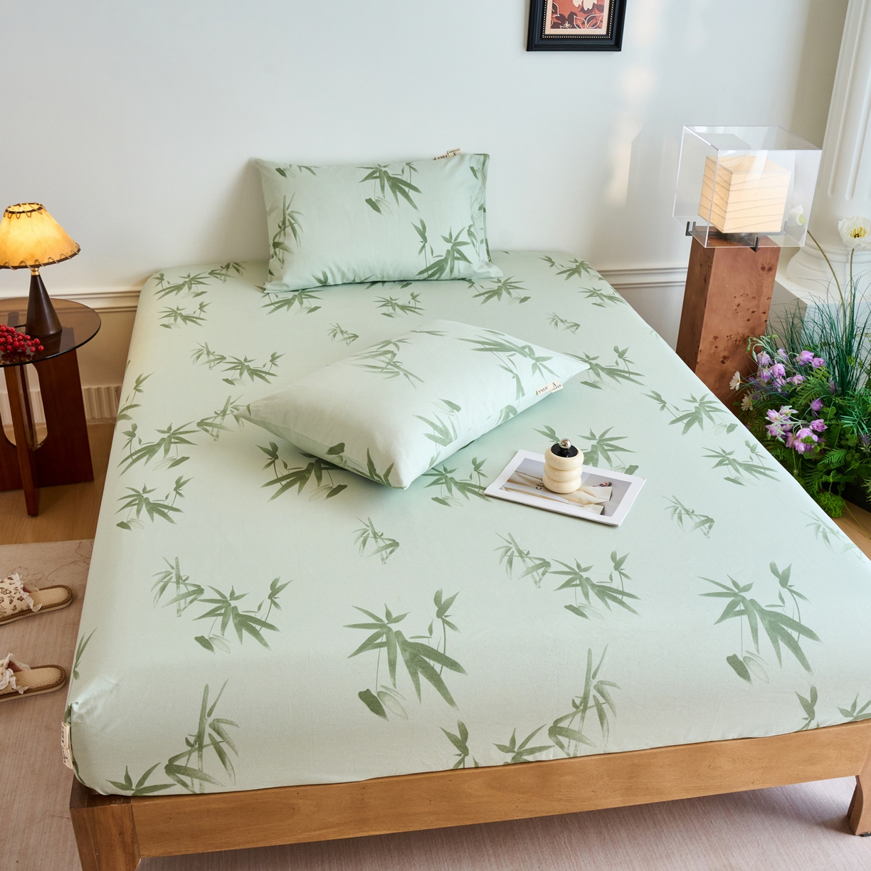 91家纺网 家纺一手货源 找家纺 春皖家纺 2026春夏新品简约款老粗布系列床笠品单床笠 床笠单件 竹影（无印款）