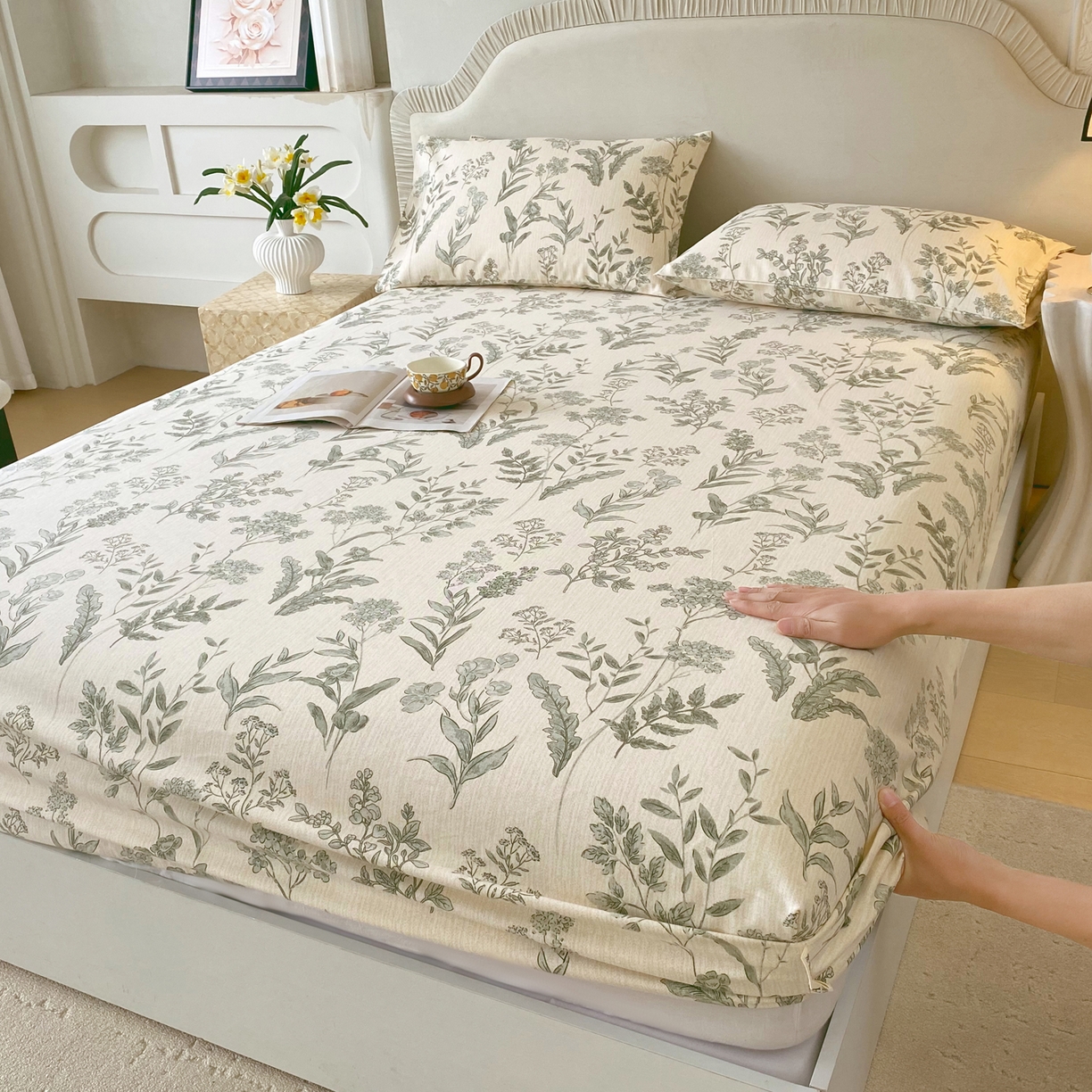 91家纺网 家纺一手货源 找家纺 春皖家纺 2026春夏新品简约款老粗布系列床笠品单床笠 床笠单件 子青