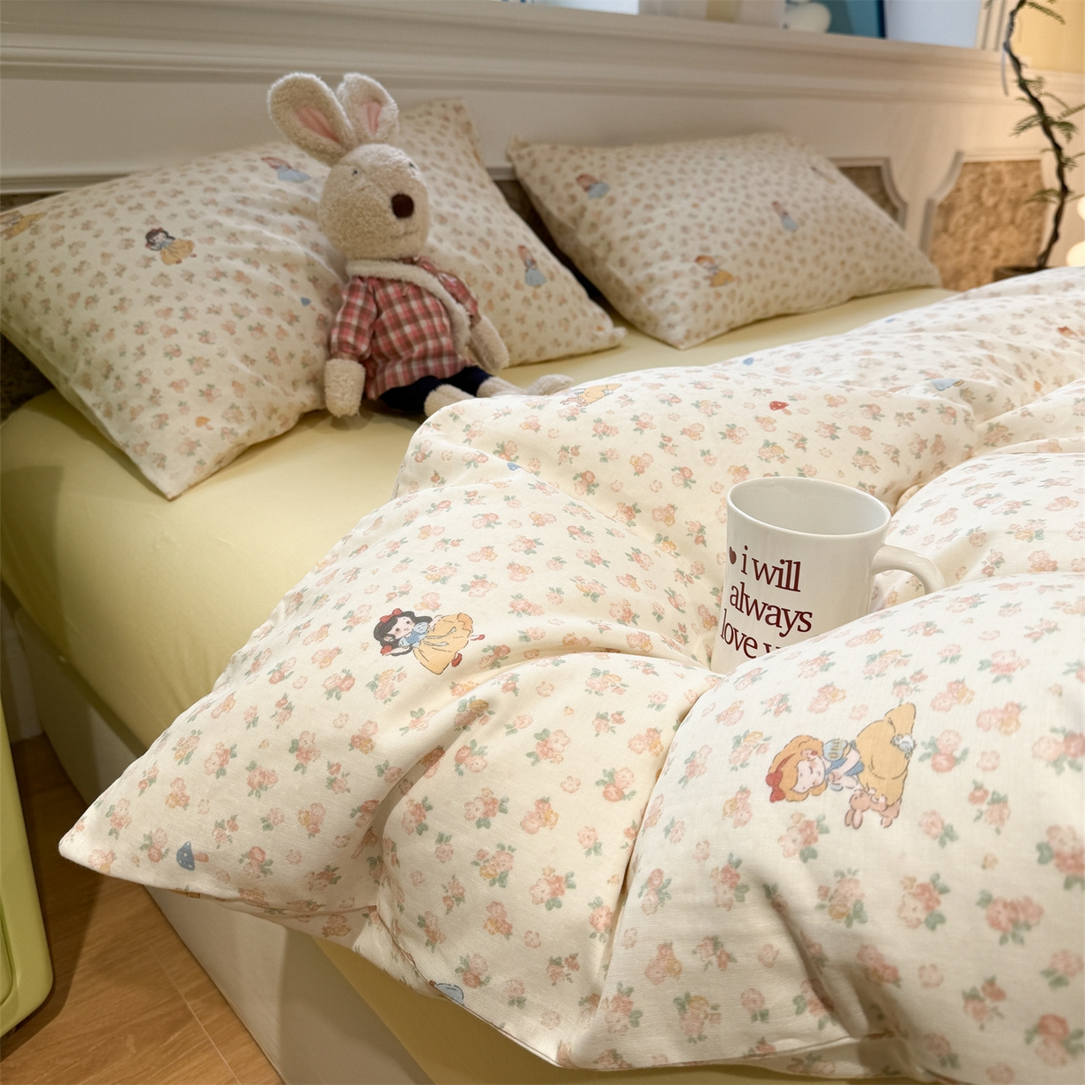 91家纺网 家纺一手货源 找家纺 塞纳 2026新款.全棉有氧双层纱四件套-场景一 花田公主梦