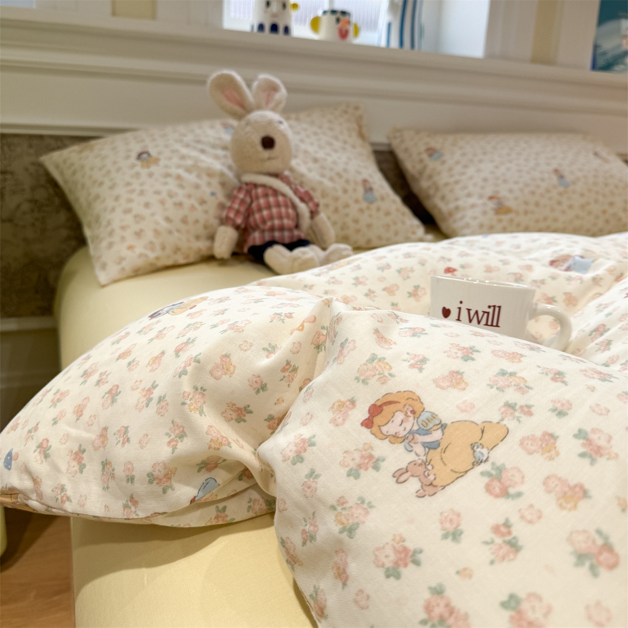 91家纺网 家纺一手货源 找家纺 塞纳 2026新款.全棉有氧双层纱四件套-场景一 花田公主梦