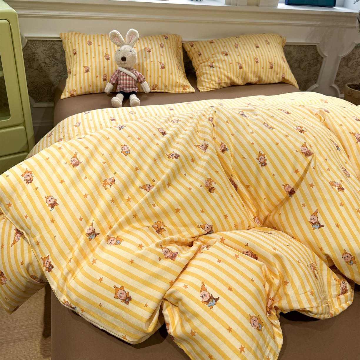 91家纺网 家纺一手货源 找家纺 塞纳 2026新款.全棉有氧双层纱四件套-场景一 奶条星星人