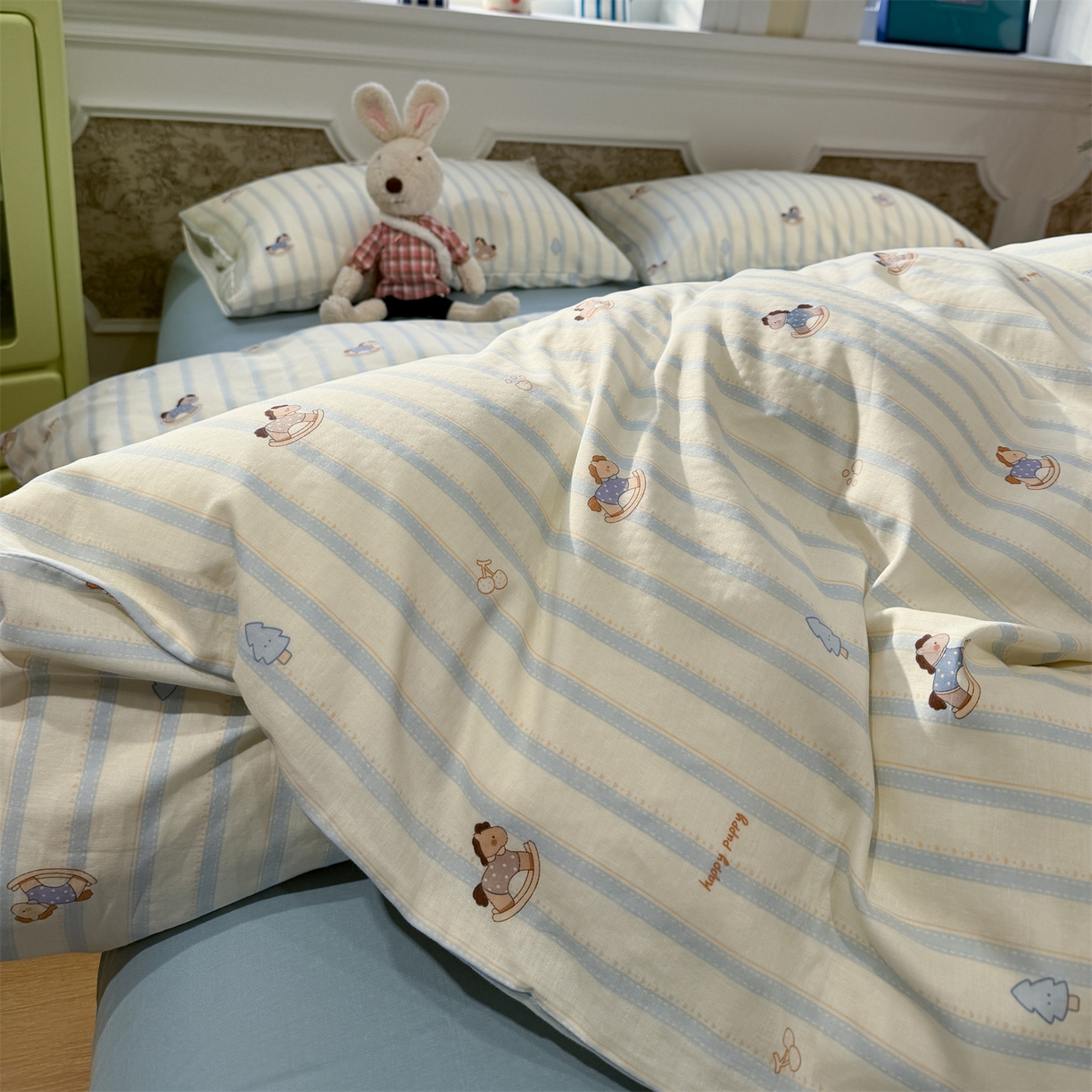 91家纺网 家纺一手货源 找家纺 塞纳 2026新款.全棉有氧双层纱四件套-场景一 晴空海岸线